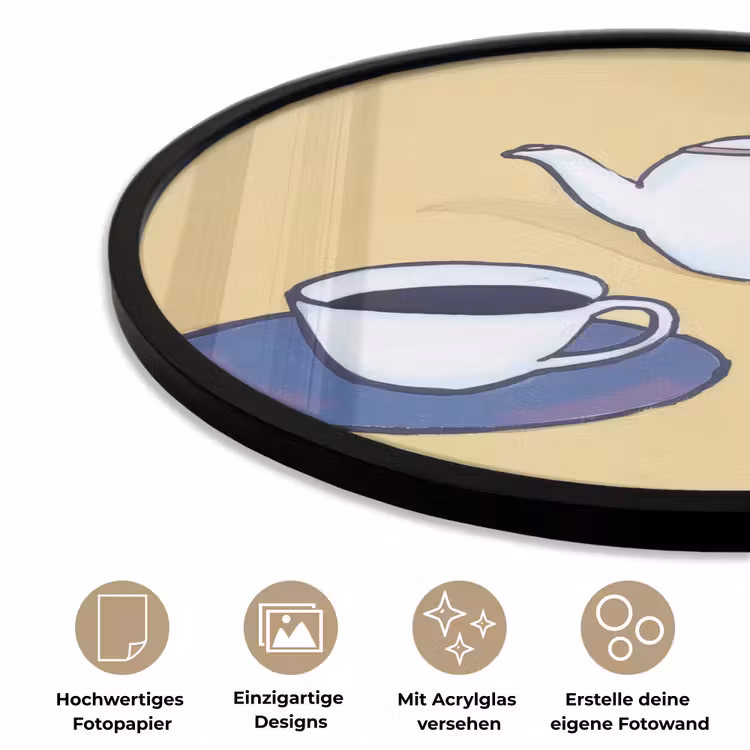 Theepot - Kopje - Beige - Illustratie Fotolijst rond zonder passe partout klein -closeup_DE