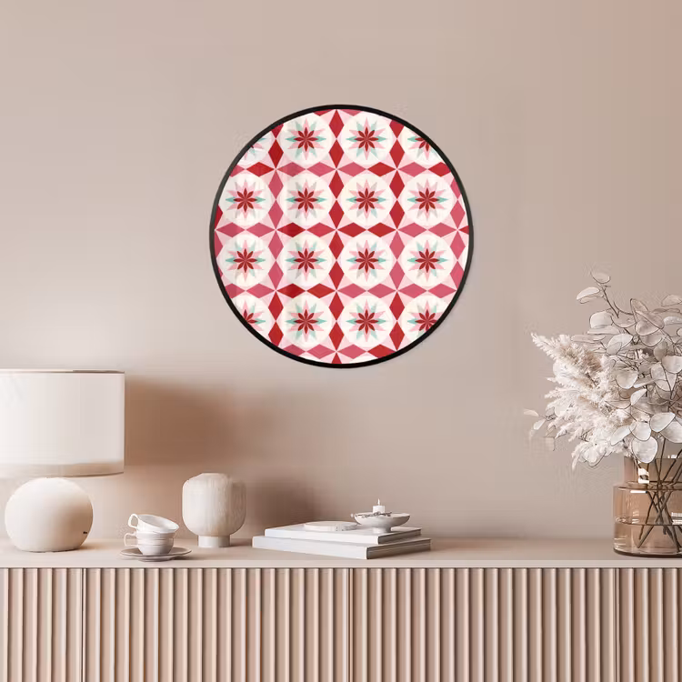 Tegelpatroon - Sterren - Retro - Roze - Mintgroen Fotolijst rond zonder passe partout klein 856 -sfeer3
