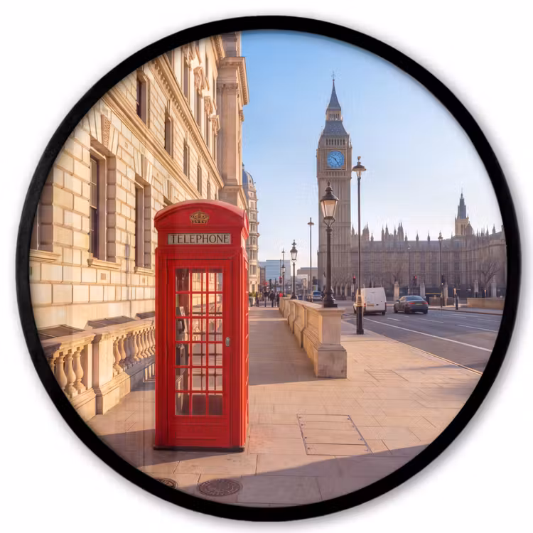 Telefooncel - Rood - Londen - Stad - Architectuur Fotolijst rond zonder passe partout klein -3d