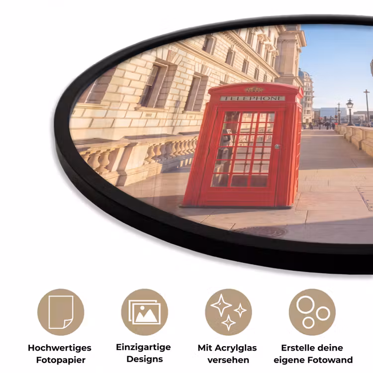Telefooncel - Rood - Londen - Stad - Architectuur Fotolijst rond zonder passe partout klein -closeup_DE