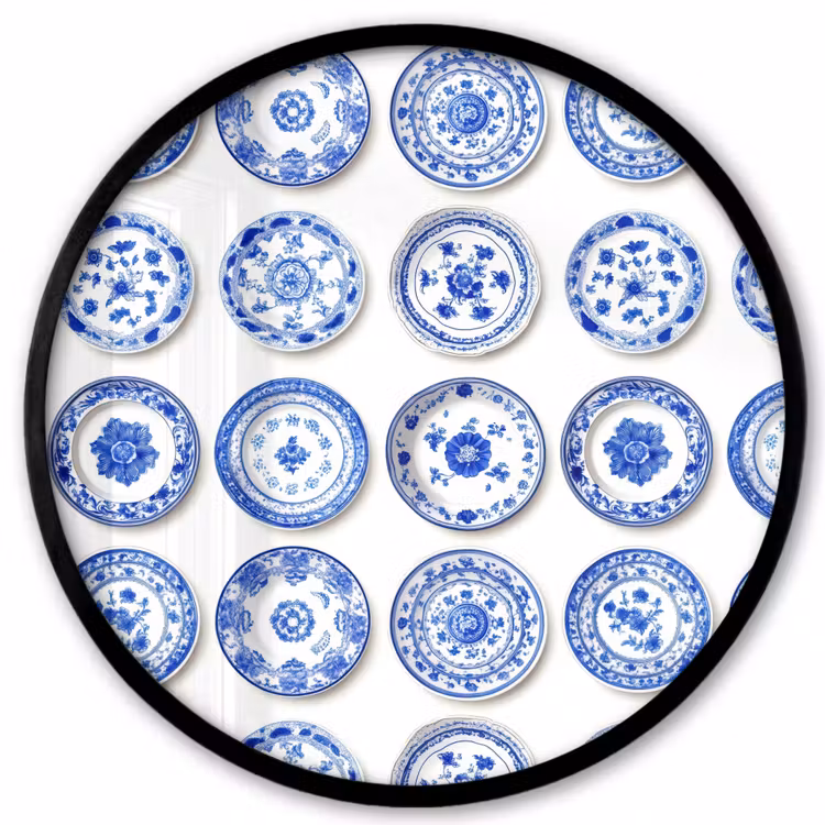 Borden - Bloemen - Patroon - Blauw Fotolijst rond zonder passe partout klein 856 -3d
