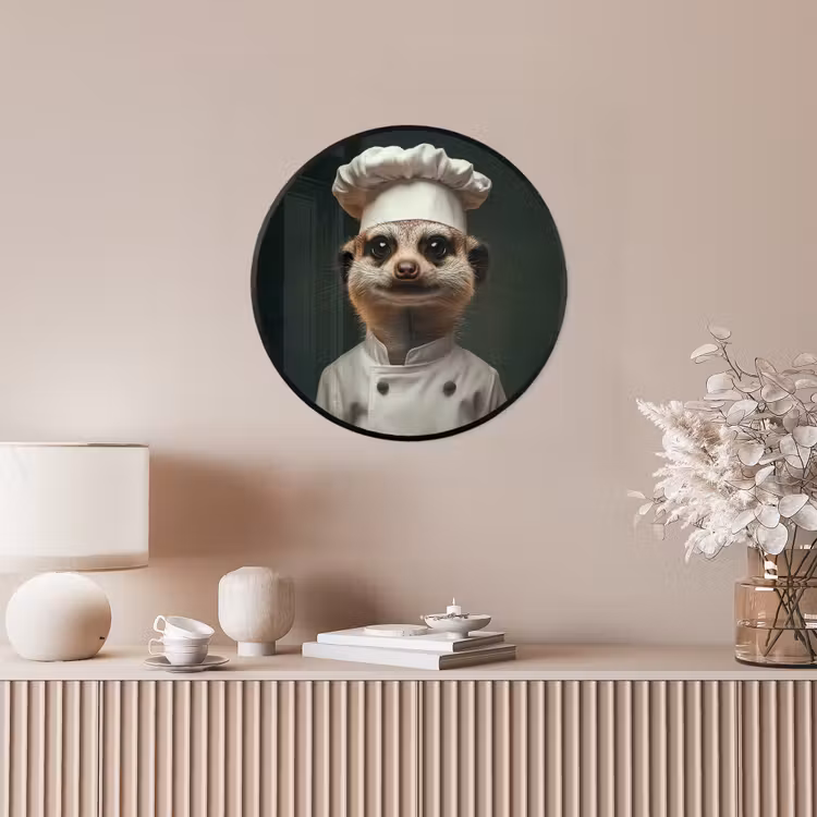 Dier - Kok - Stokstaartje Fotolijst rond zonder passe partout klein -sfeer3