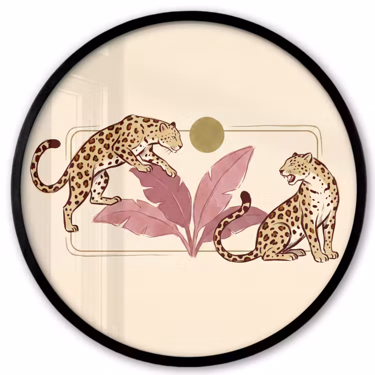 Dieren - Kat - Jungle - Illustratie - Beige Fotolijst rond zonder passe partout klein -3d