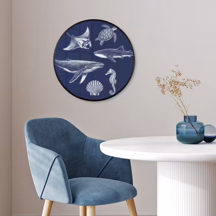 Dieren - Zeeleven - Oceaan - Graveren - Blauw Fotolijst rond zonder passe partout klein -sfeer2