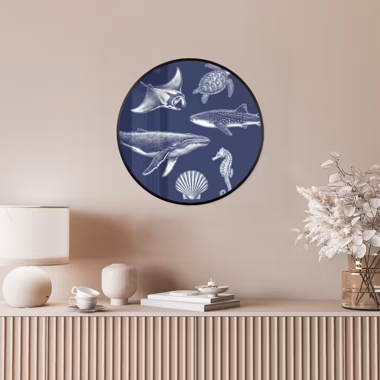 Dieren - Zeeleven - Oceaan - Graveren - Blauw Fotolijst rond zonder passe partout klein -sfeer3