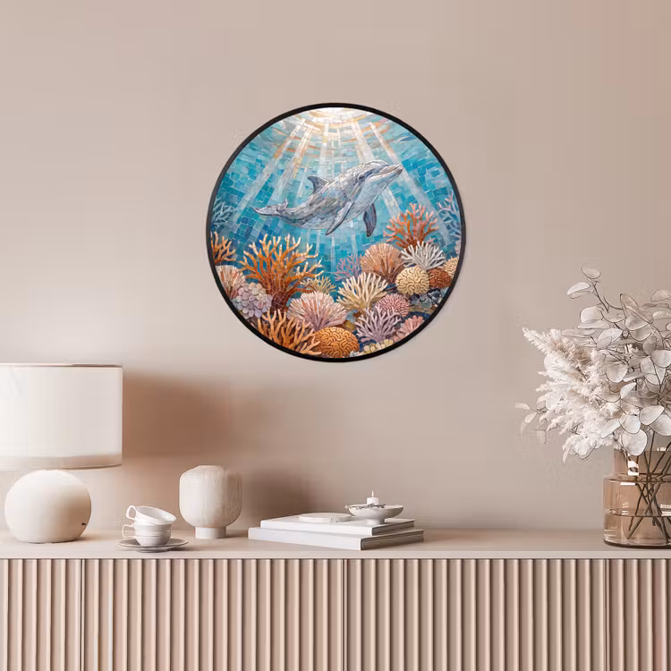 Dieren - Mozaïek - Oceaan - Koraal - Blauw Fotolijst rond zonder passe partout klein -sfeer3