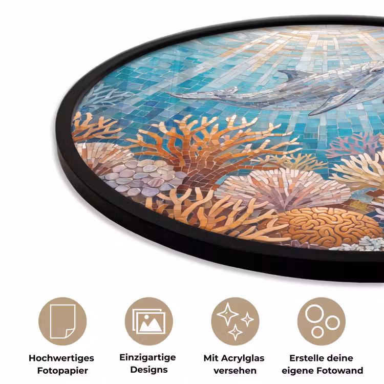 Dieren - Mozaïek - Oceaan - Koraal - Blauw Fotolijst rond zonder passe partout klein -closeup_DE