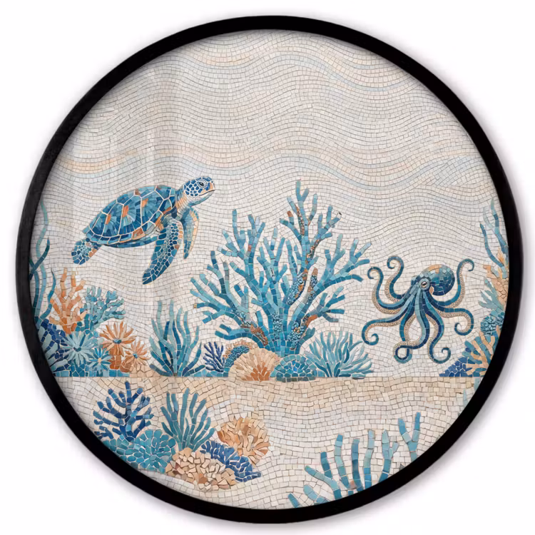 Dieren - Onderwater - Natuur - Mozaïek - Blauw Fotolijst rond zonder passe partout klein -3d