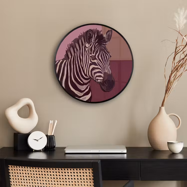 Dieren - Zebrahoofd - Wildlife - Modern - Bruin Fotolijst rond zonder passe partout klein -sfeer1