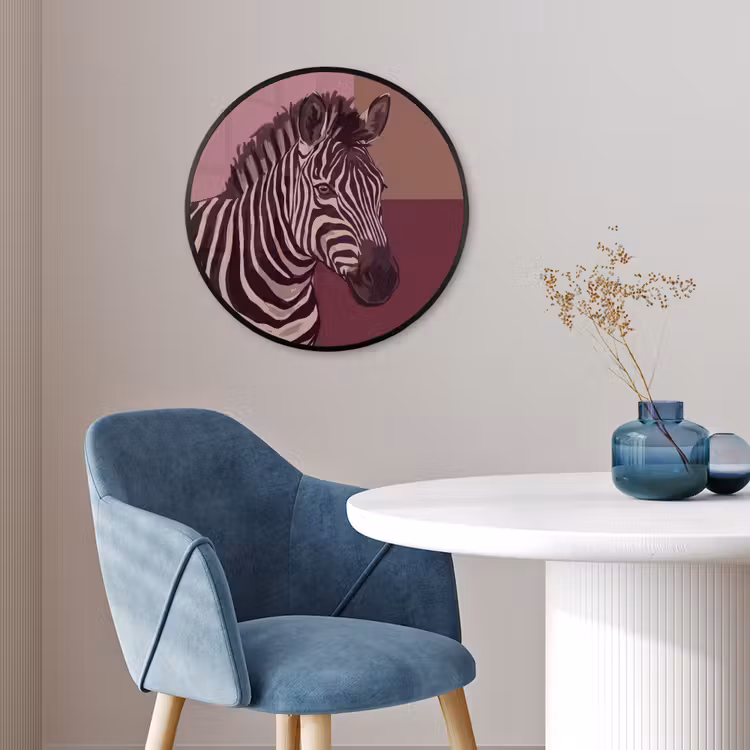 Dieren - Zebrahoofd - Wildlife - Modern - Bruin Fotolijst rond zonder passe partout klein -sfeer2