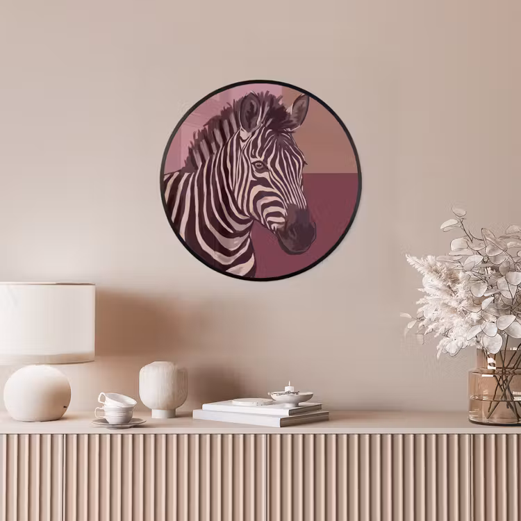 Dieren - Zebrahoofd - Wildlife - Modern - Bruin Fotolijst rond zonder passe partout klein -sfeer3