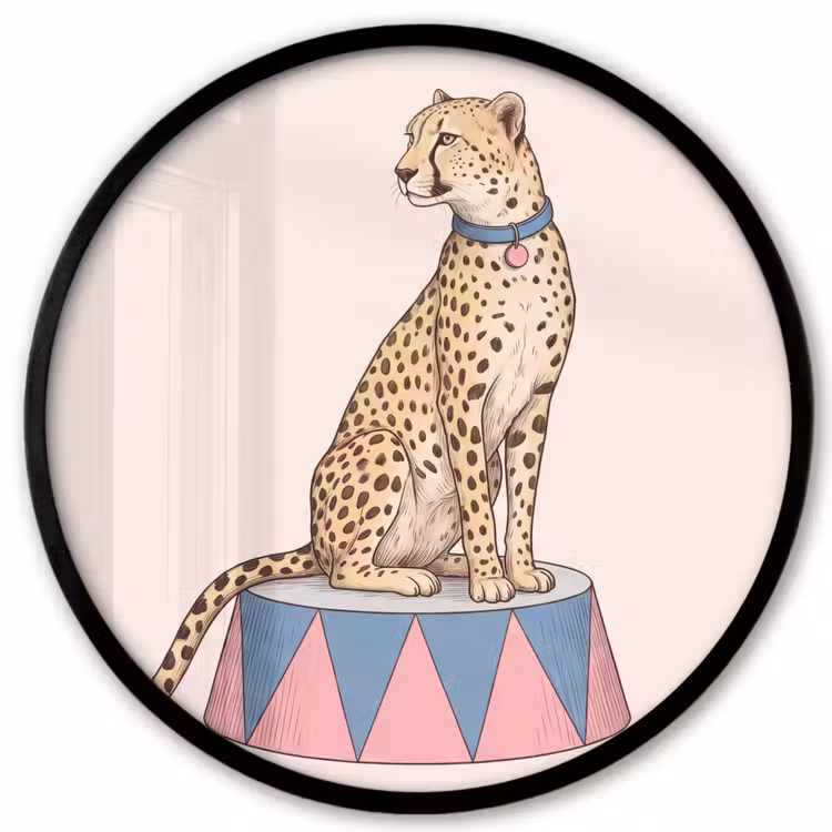 Dieren - Circus - Illustratie - Vintage - Roze Fotolijst rond zonder passe partout klein -3d