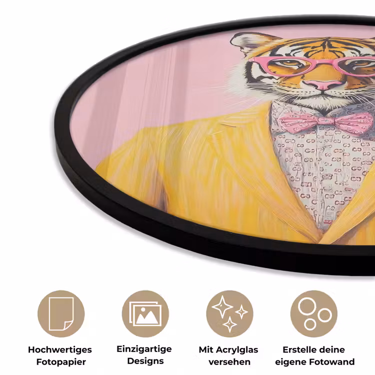 Tijger - Bril - Geel - Jasje Fotolijst rond zonder passe partout klein -closeup_DE