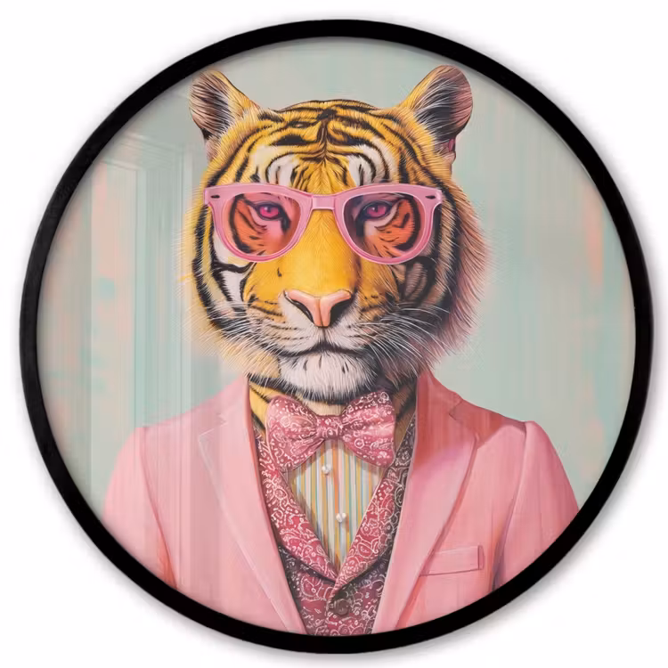 Tijger - Strik - Jasje - Roze Fotolijst rond zonder passe partout klein -3d