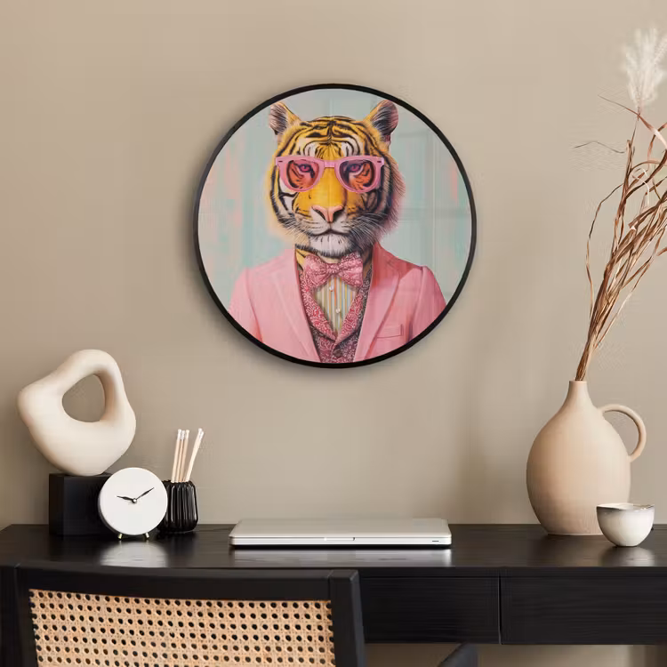 Tijger - Strik - Jasje - Roze Fotolijst rond zonder passe partout klein -sfeer1