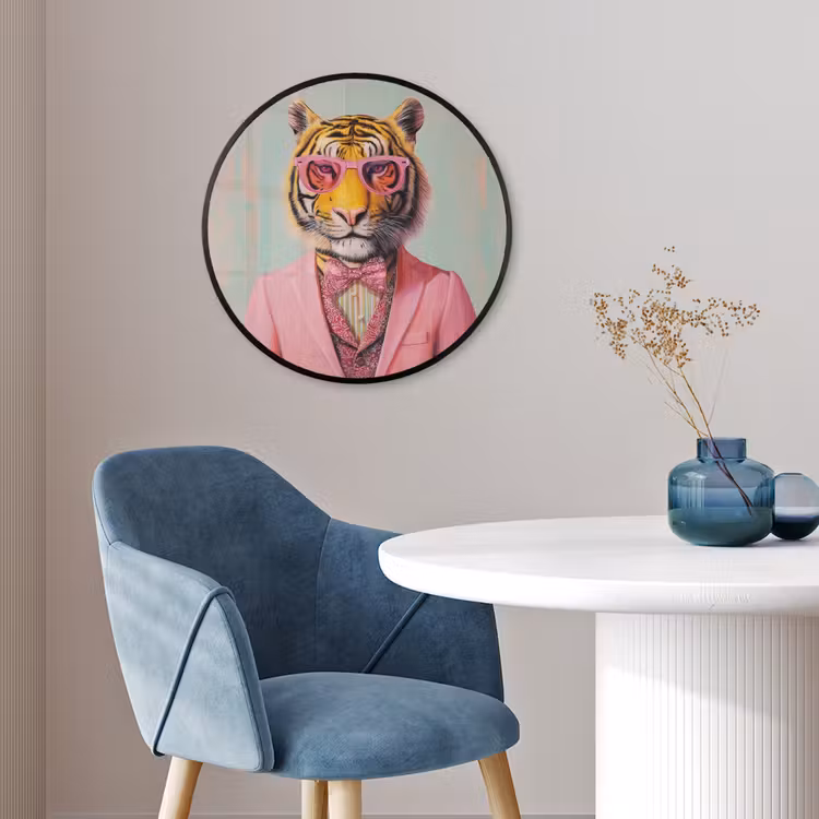 Tijger - Strik - Jasje - Roze Fotolijst rond zonder passe partout klein -sfeer2