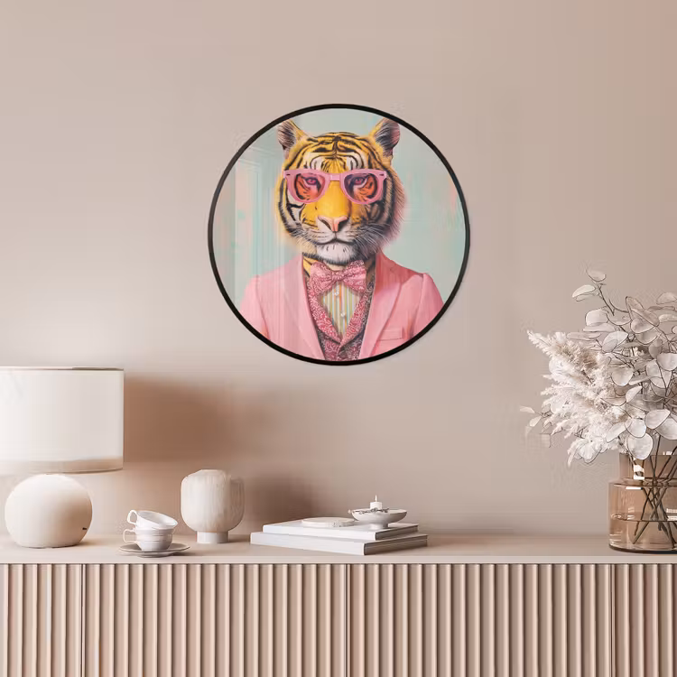 Tijger - Strik - Jasje - Roze Fotolijst rond zonder passe partout klein -sfeer3