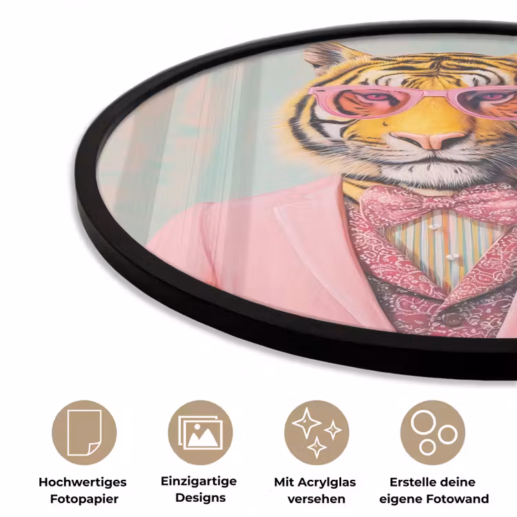 Tijger - Strik - Jasje - Roze Fotolijst rond zonder passe partout klein -closeup_DE