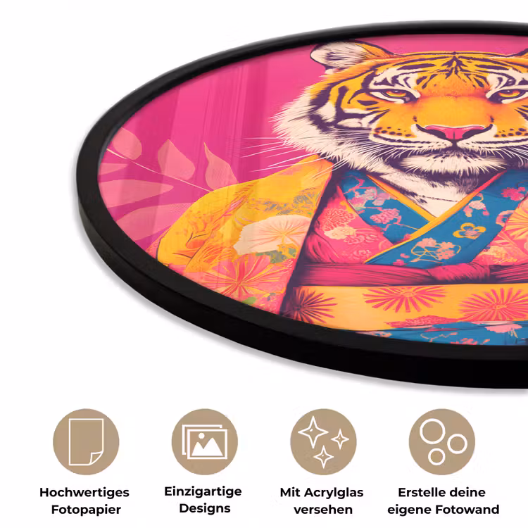 Tijger - Kimono - Planten - Roze Fotolijst rond zonder passe partout klein -closeup_DE