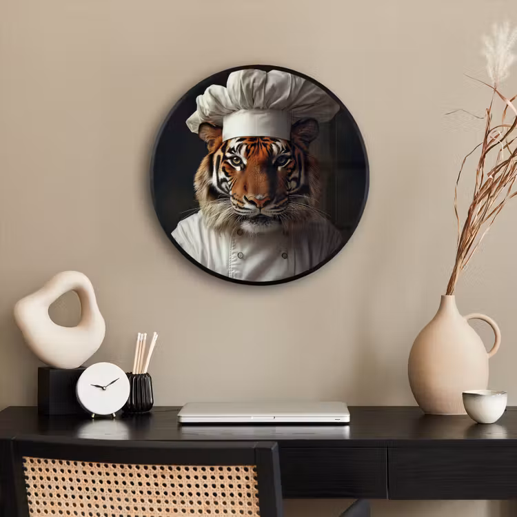 Tijger - Kokskleding - Bruin Fotolijst rond zonder passe partout klein -sfeer1