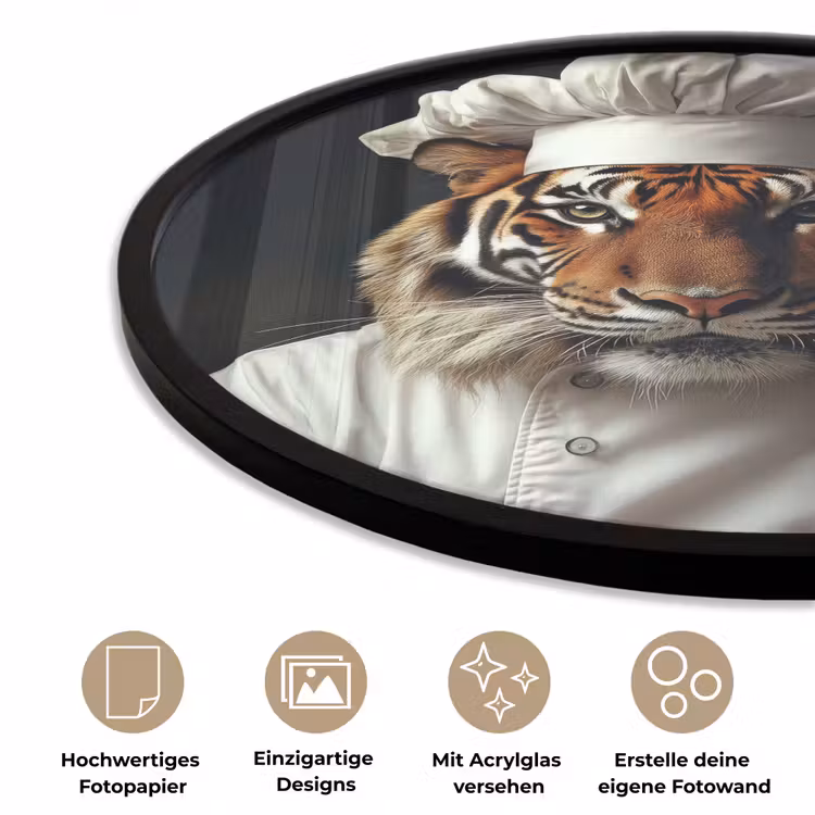 Tijger - Kokskleding - Bruin Fotolijst rond zonder passe partout klein -closeup_DE