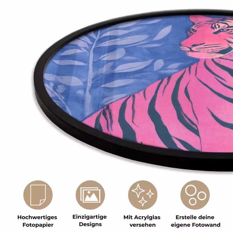 Tijger - Roze - Bladeren - Jungle Fotolijst rond zonder passe partout klein -closeup_DE