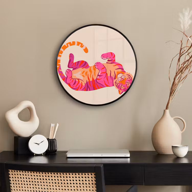 Tijger - Roze - Oranje Fotolijst rond zonder passe partout klein -sfeer1