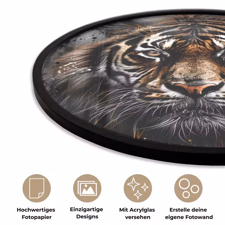 Tijger - Dieren - Portret - Luxe - Zwart Fotolijst rond zonder passe partout klein -closeup_DE