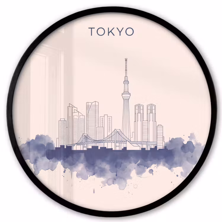 Tokyo - Skyline - Stad - Abstract - Blauw Fotolijst rond zonder passe partout klein -3d