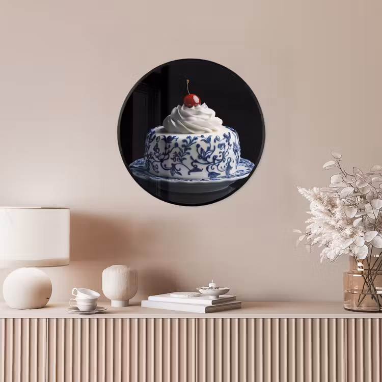 Taart - Slagroom - Kers - Bord - Delfts blauw Fotolijst rond zonder passe partout klein -sfeer3