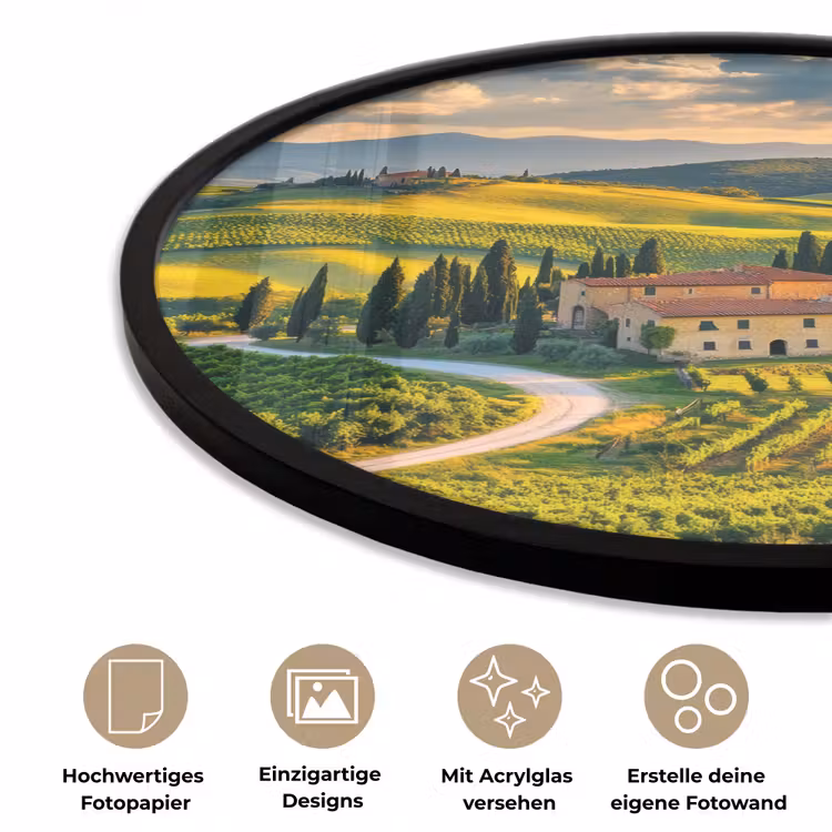 Toscane - Landschap - Wijngaarden Fotolijst rond zonder passe partout klein -closeup_DE