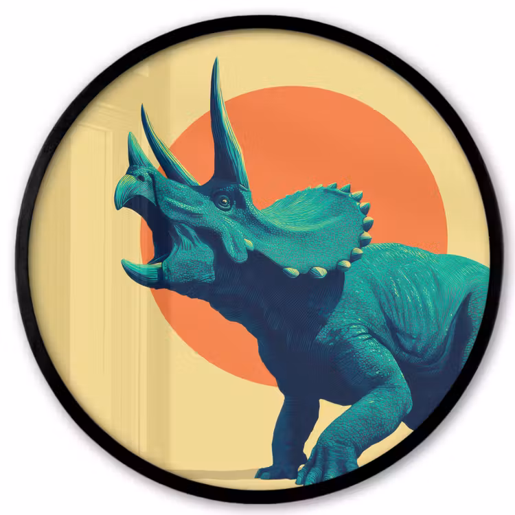 Triceratops - Cirkel - Oranje - Hoorns Fotolijst rond zonder passe partout klein -3d