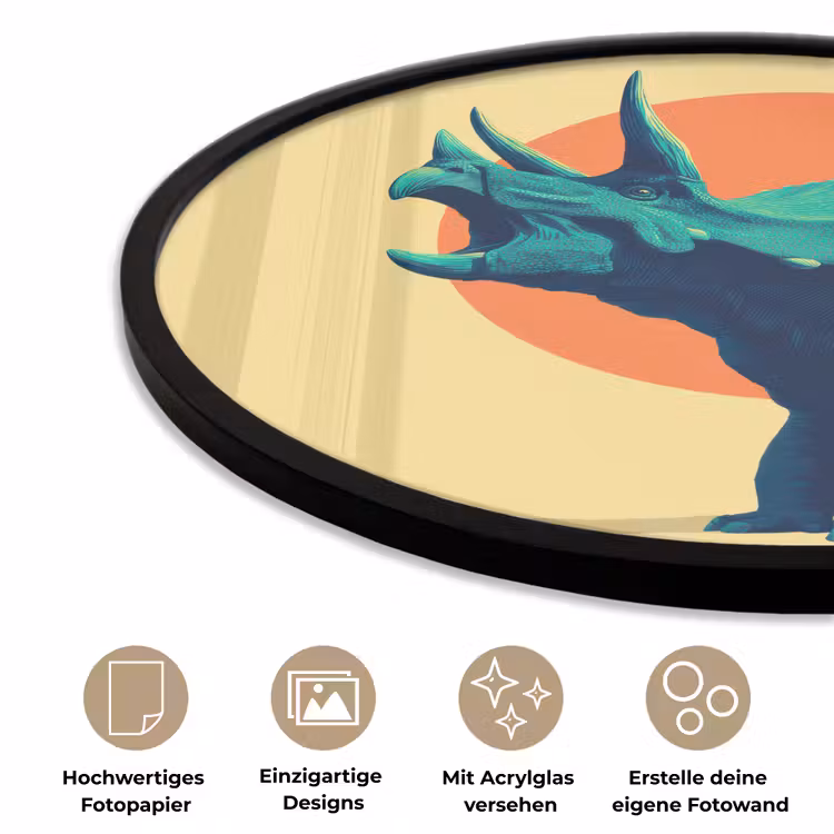Triceratops - Cirkel - Oranje - Hoorns Fotolijst rond zonder passe partout klein -closeup_DE