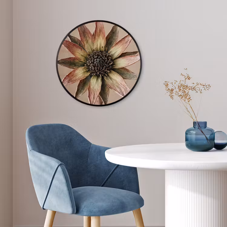 Droogbloem - Protea - Vintage - Beige - Rustiek Fotolijst rond zonder passe partout klein -sfeer2