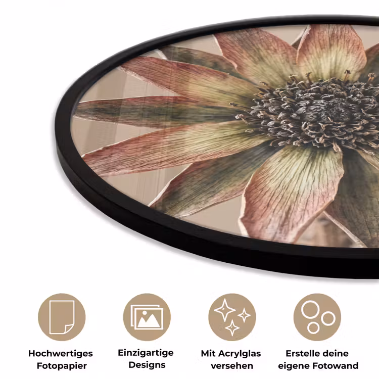 Droogbloem - Protea - Vintage - Beige - Rustiek Fotolijst rond zonder passe partout klein -closeup_DE