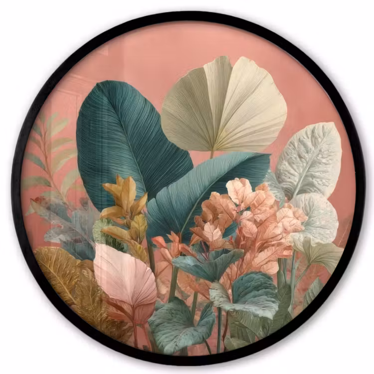 Tropische bladeren - Bloemen - Roze - groen Fotolijst rond zonder passe partout klein -3d