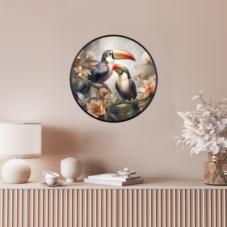 Toekan - Vogels - Bloemen - Jungle Fotolijst rond zonder passe partout klein -sfeer3