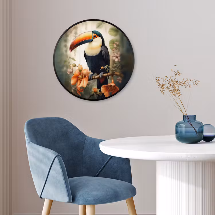 Toekan - Vogel - Bloemen - Planten Fotolijst rond zonder passe partout klein -sfeer2