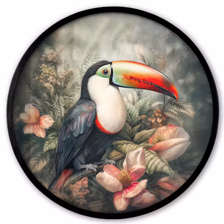 Toekan - Vogels - Bloemen - Planten - Tropisch Fotolijst rond zonder passe partout klein -3d