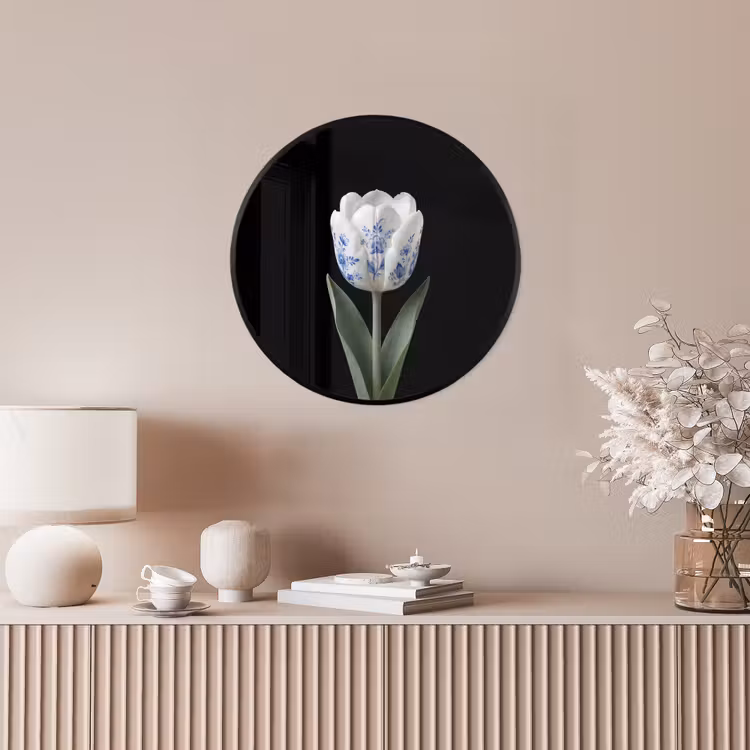 Tulp - Patroon - Blauw Fotolijst rond zonder passe partout klein -sfeer3