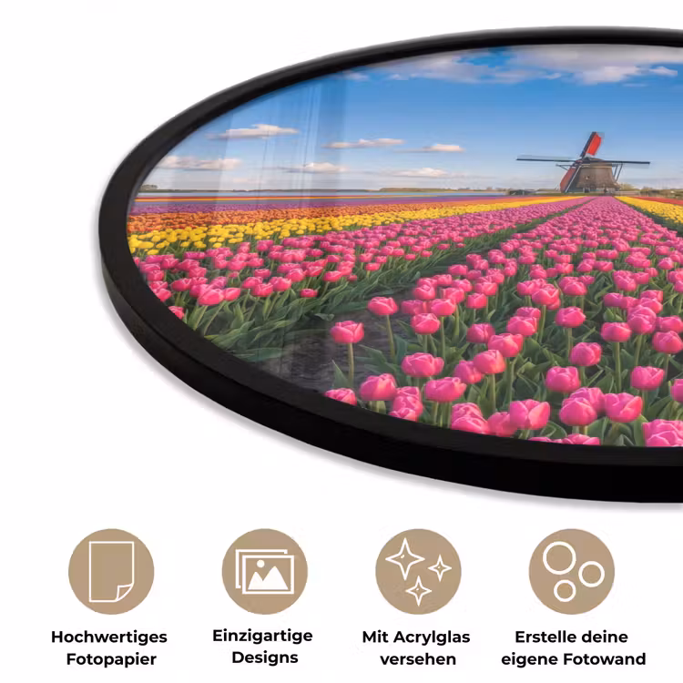 Tulpen - Holland - Molen - Kleurrijk Fotolijst rond zonder passe partout klein -closeup_DE