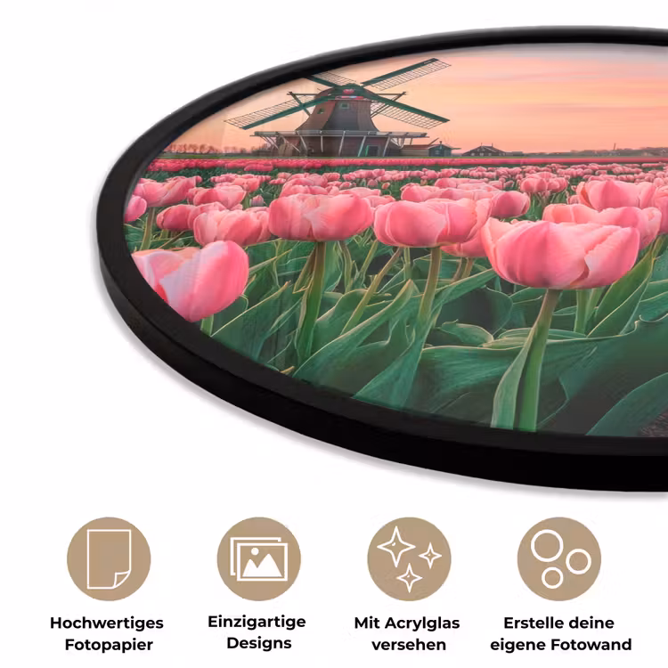 Tulpen - Molen - Nederland Fotolijst rond zonder passe partout klein -closeup_DE