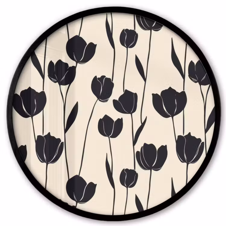 Tulpen - Patroon - Zwart Fotolijst rond zonder passe partout klein 856 -3d