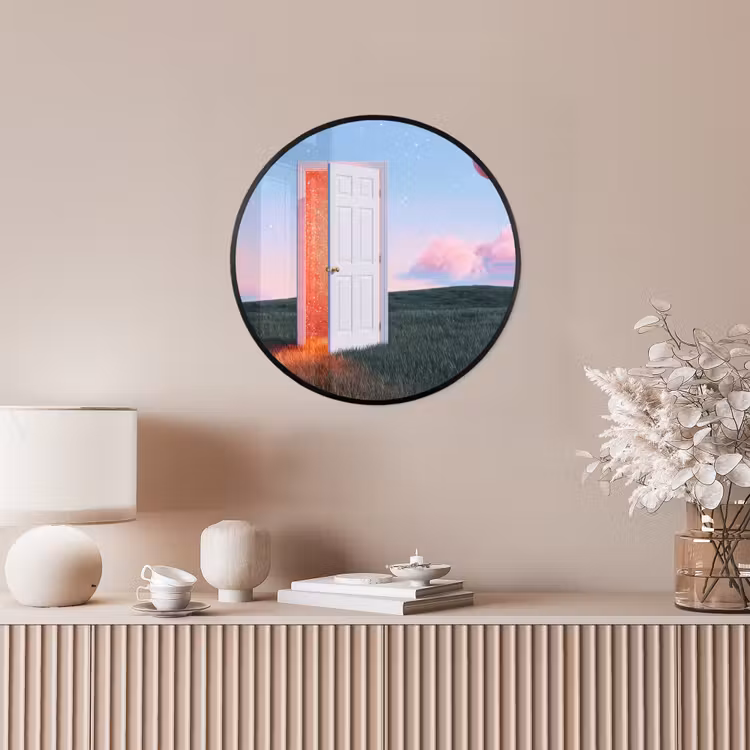 Poster im Rahmen Rund - Tür – Fantasie – Raum - Deur - Fantasie - Ruimte Fotolijst rond zonder passe partout klein
