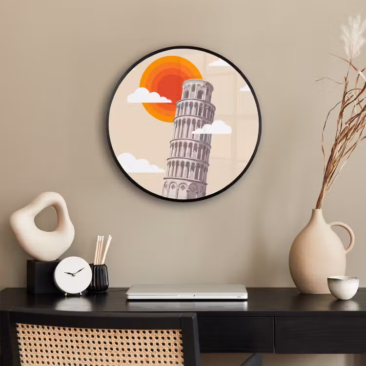Toren - Pisa - Architectuur - Minimalistisch - Beige Fotolijst rond zonder passe partout klein -sfeer1