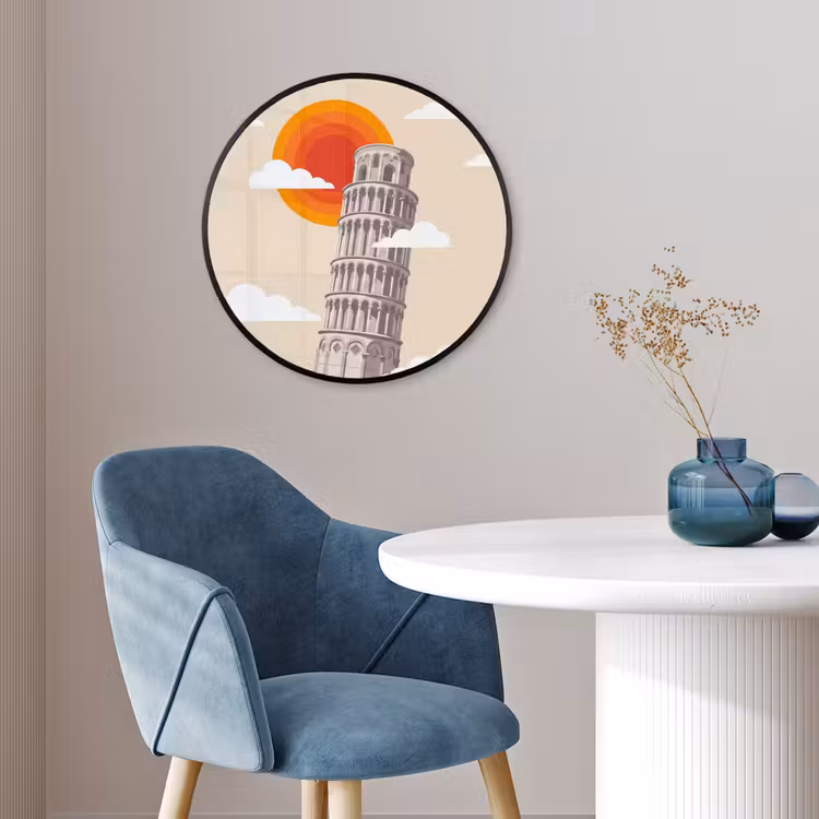 Toren - Pisa - Architectuur - Minimalistisch - Beige Fotolijst rond zonder passe partout klein -sfeer2
