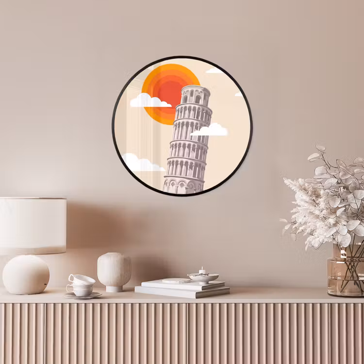 Toren - Pisa - Architectuur - Minimalistisch - Beige Fotolijst rond zonder passe partout klein -sfeer3