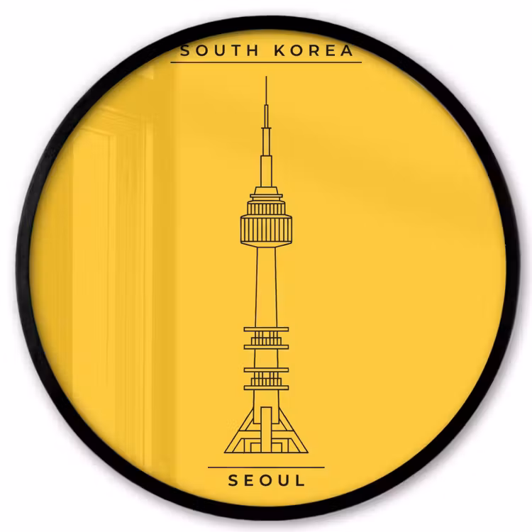 Toren - Seoul - Architectuur - Minimalistisch - Geel Fotolijst rond zonder passe partout klein -3d