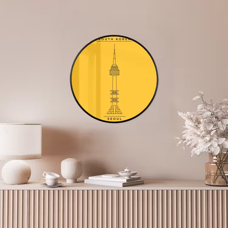 Toren - Seoul - Architectuur - Minimalistisch - Geel Fotolijst rond zonder passe partout klein -sfeer3