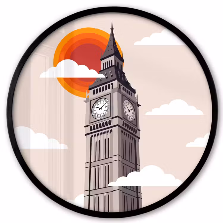 Toren - Klok - Londen - Architectuur - Retro Fotolijst rond zonder passe partout klein -3d